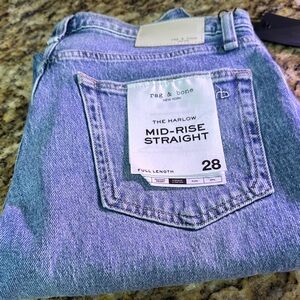 Rag & Bone Blue Mid-Rise Straight Jeans